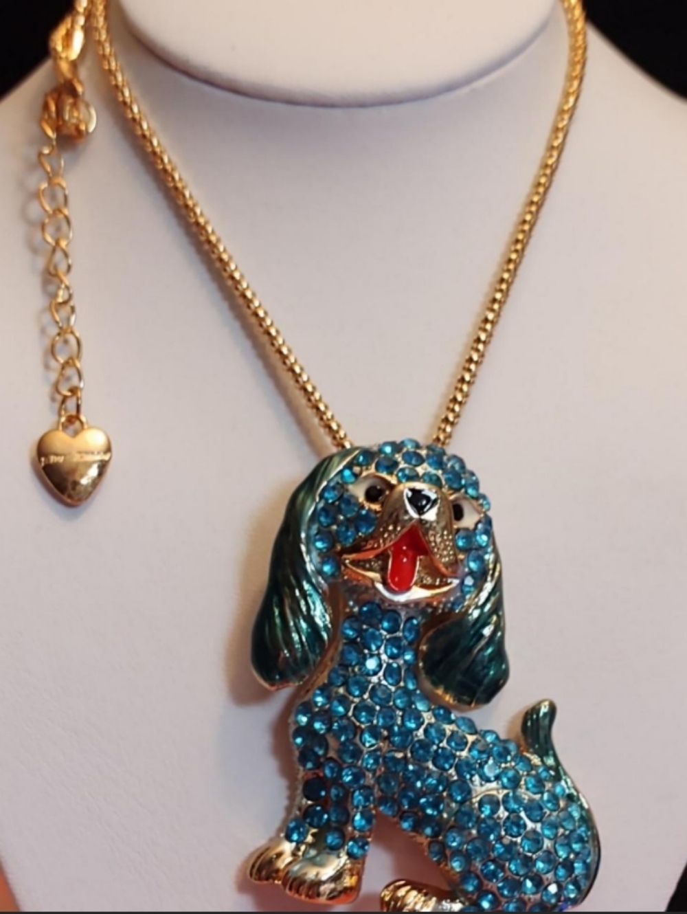 Betsey Johnson Gold-Tone Blue Crystal Dog Pendant Necklace